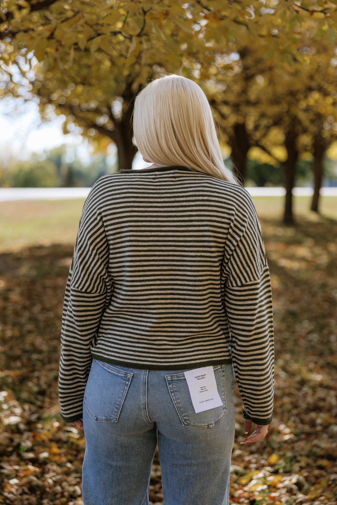 Posie Striped Button Down Cardi | Olive