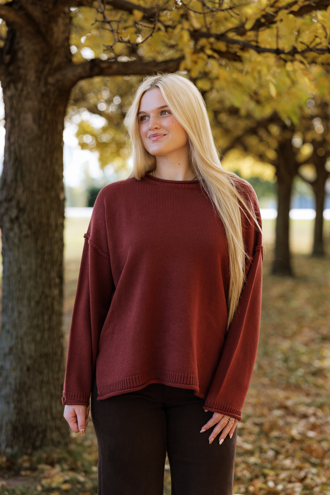 Ashton Side Slit Sweater | Copper Brown