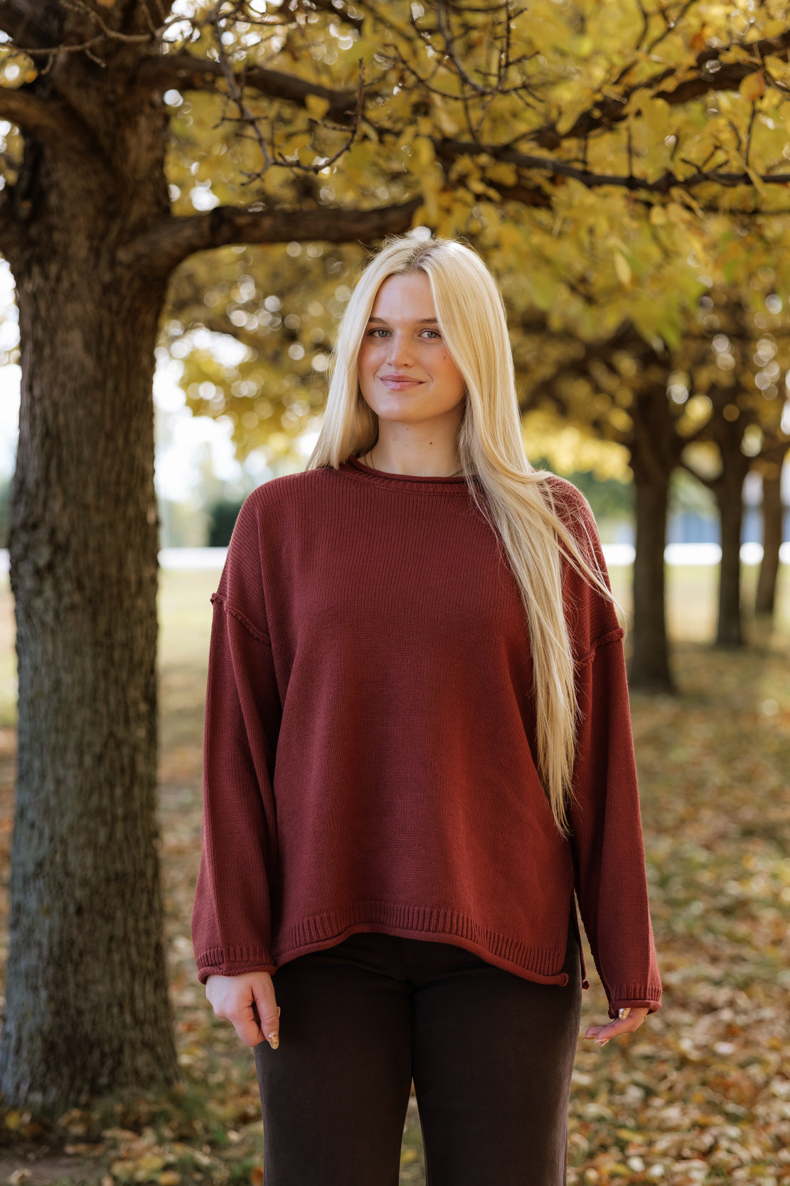 Ashton Side Slit Sweater | Copper Brown