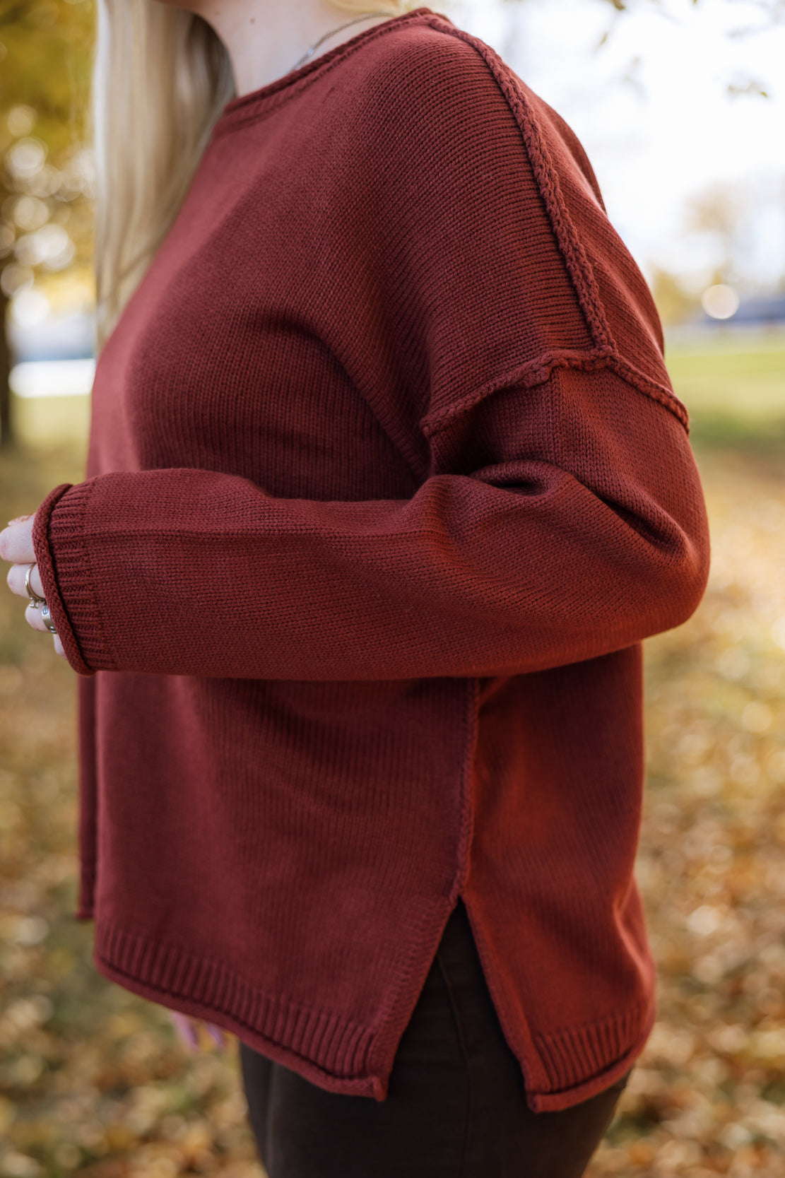 Ashton Side Slit Sweater | Copper Brown