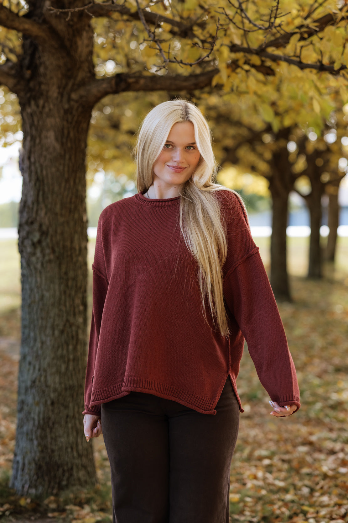 Ashton Side Slit Sweater | Copper Brown