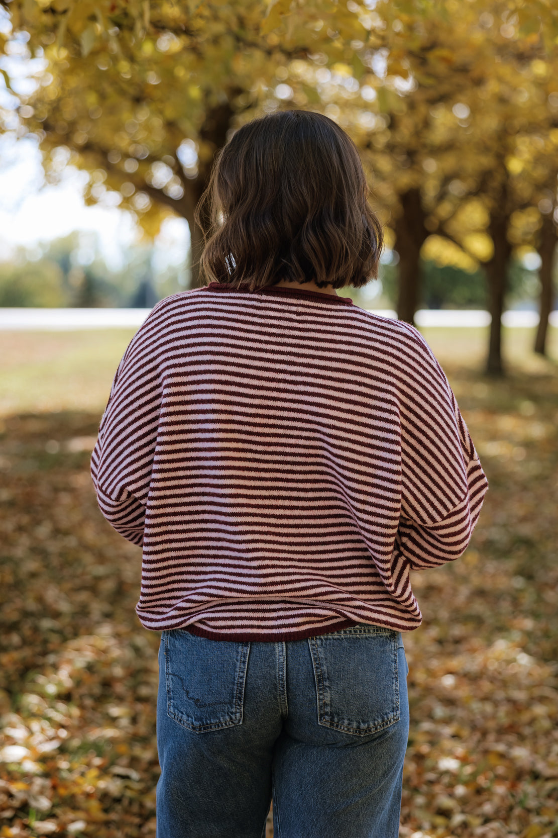 Posie Striped Button Down Cardi | Burgundy