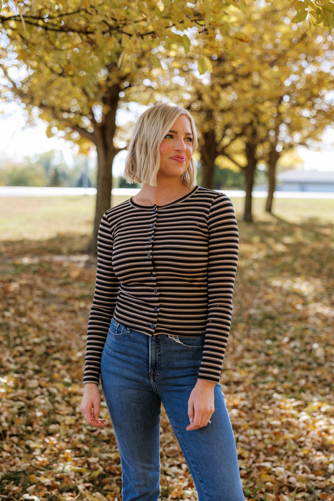 Jesse Striped Button Down Top | Black Multi