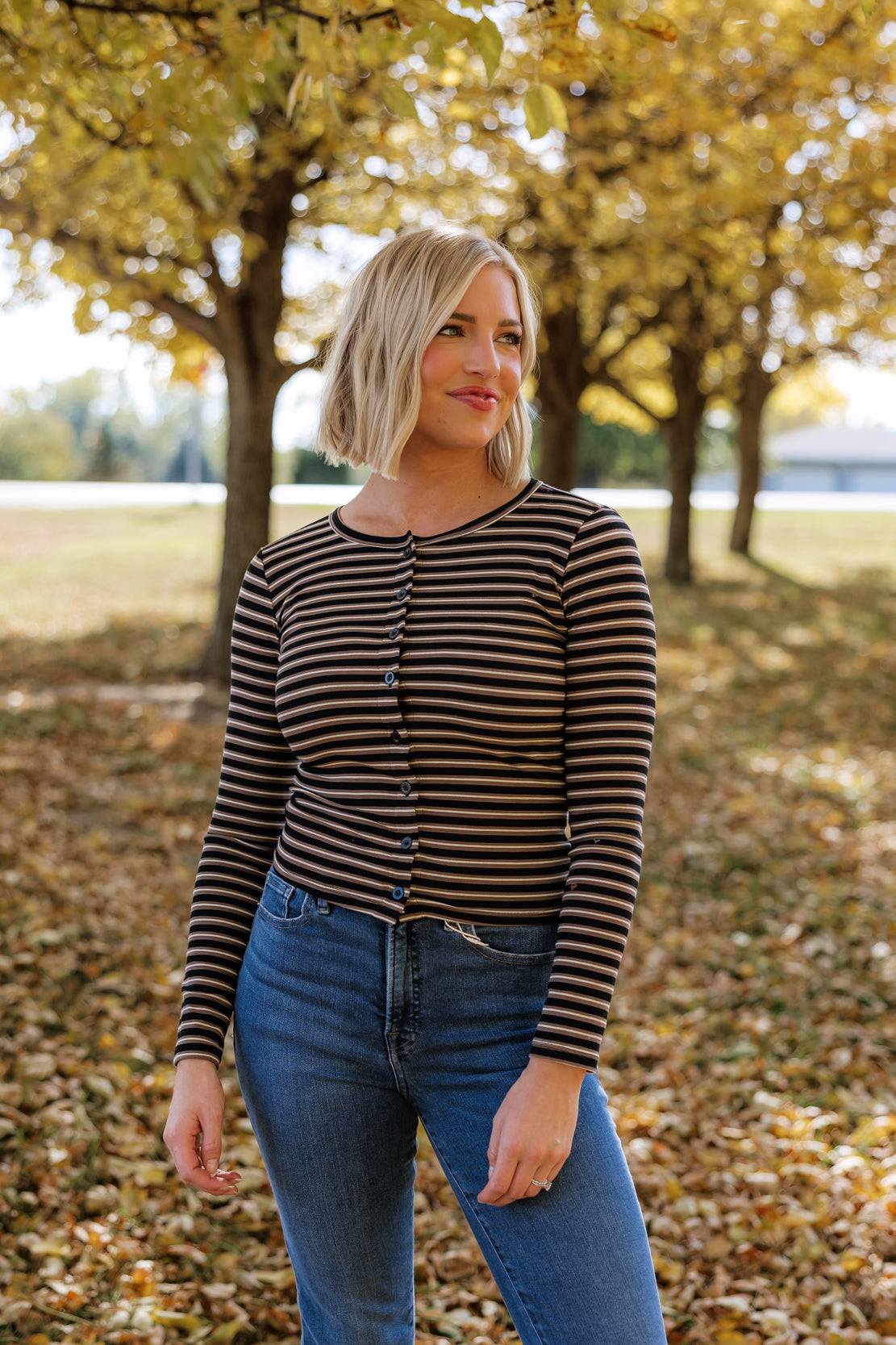 Jesse Striped Button Down Top | Black Multi