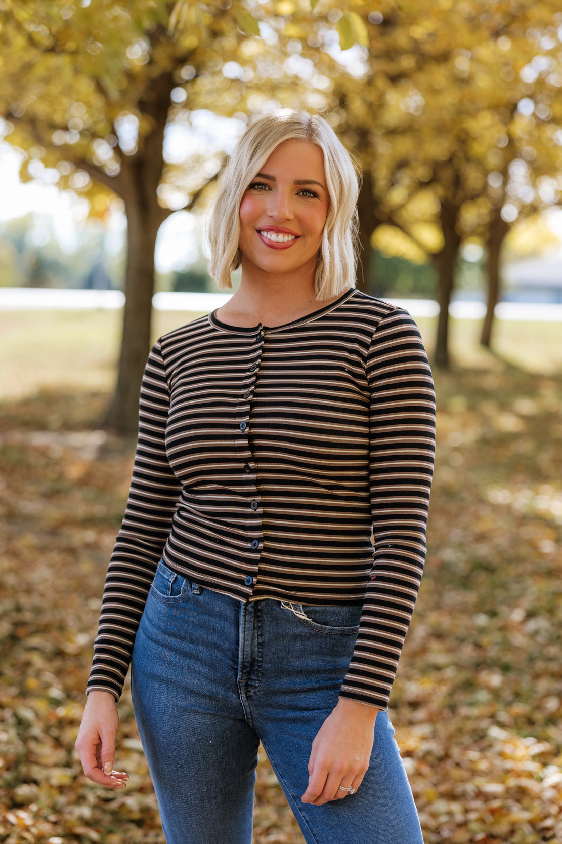 Jesse Striped Button Down Top | Black Multi