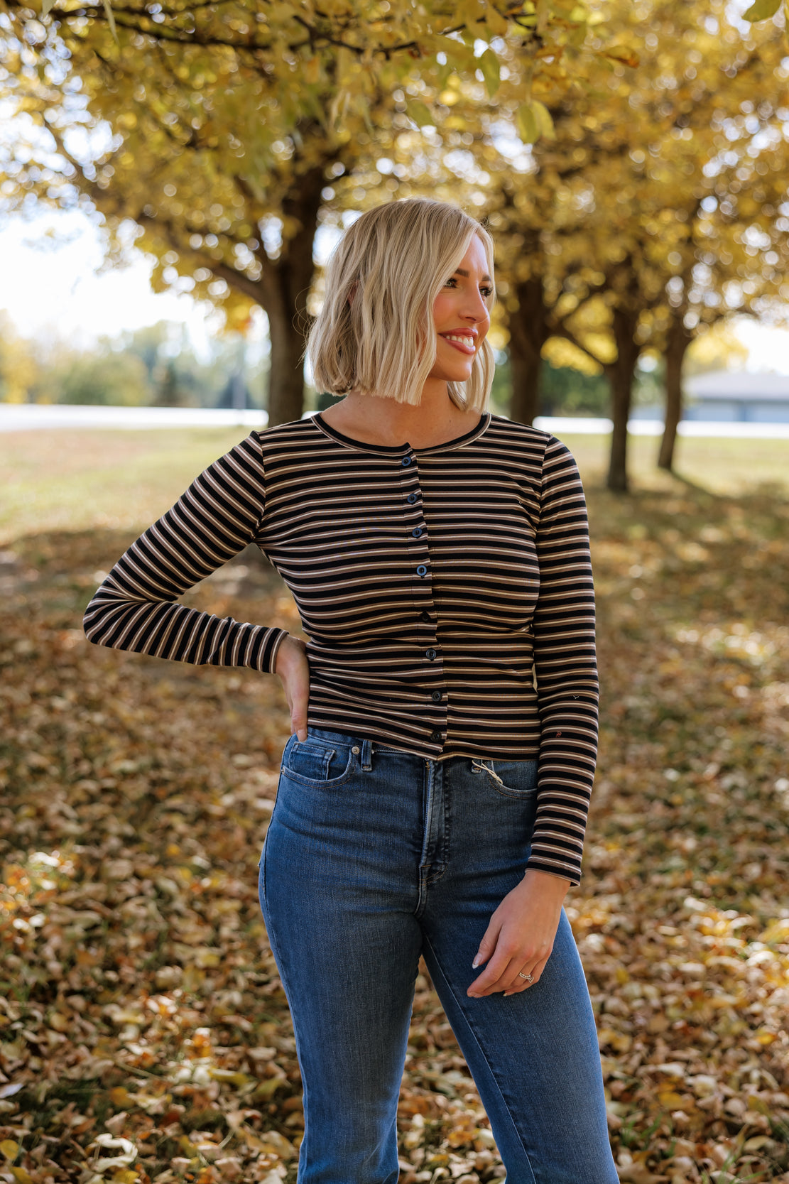 Jesse Striped Button Down Top | Black Multi