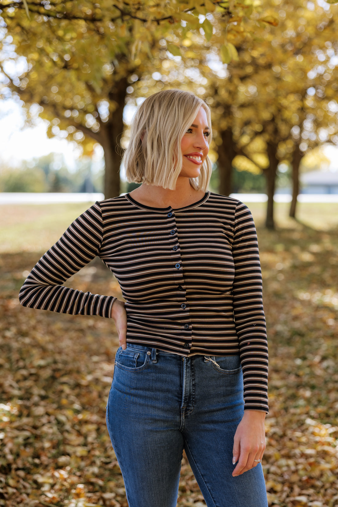 Jesse Striped Button Down Top | Black Multi