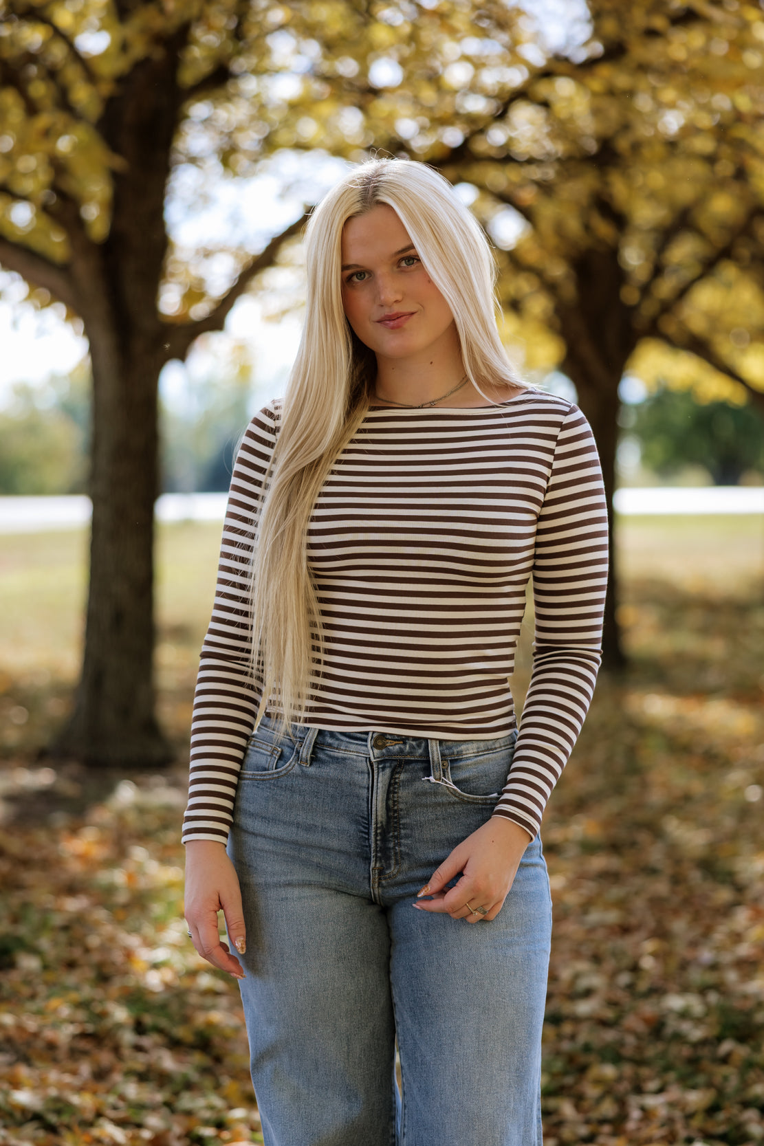 Savannah Striped Boat Neck Top | Brown