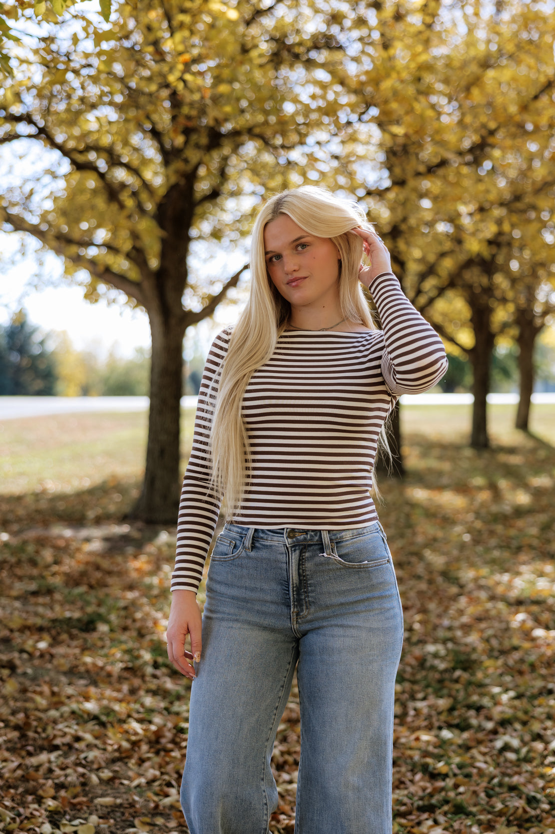 Savannah Striped Boat Neck Top | Brown