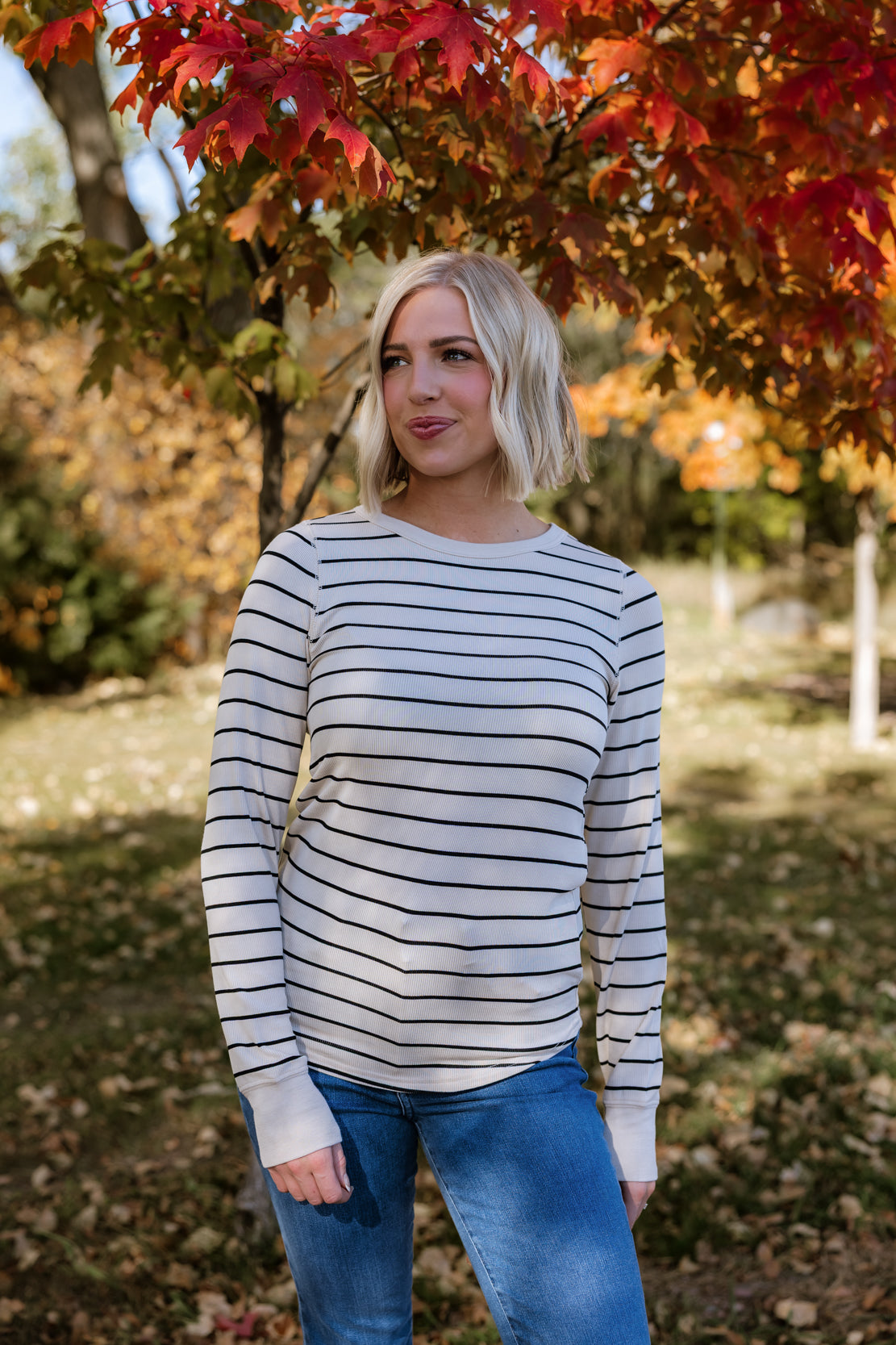 Stacy Striped Top | Birch Black