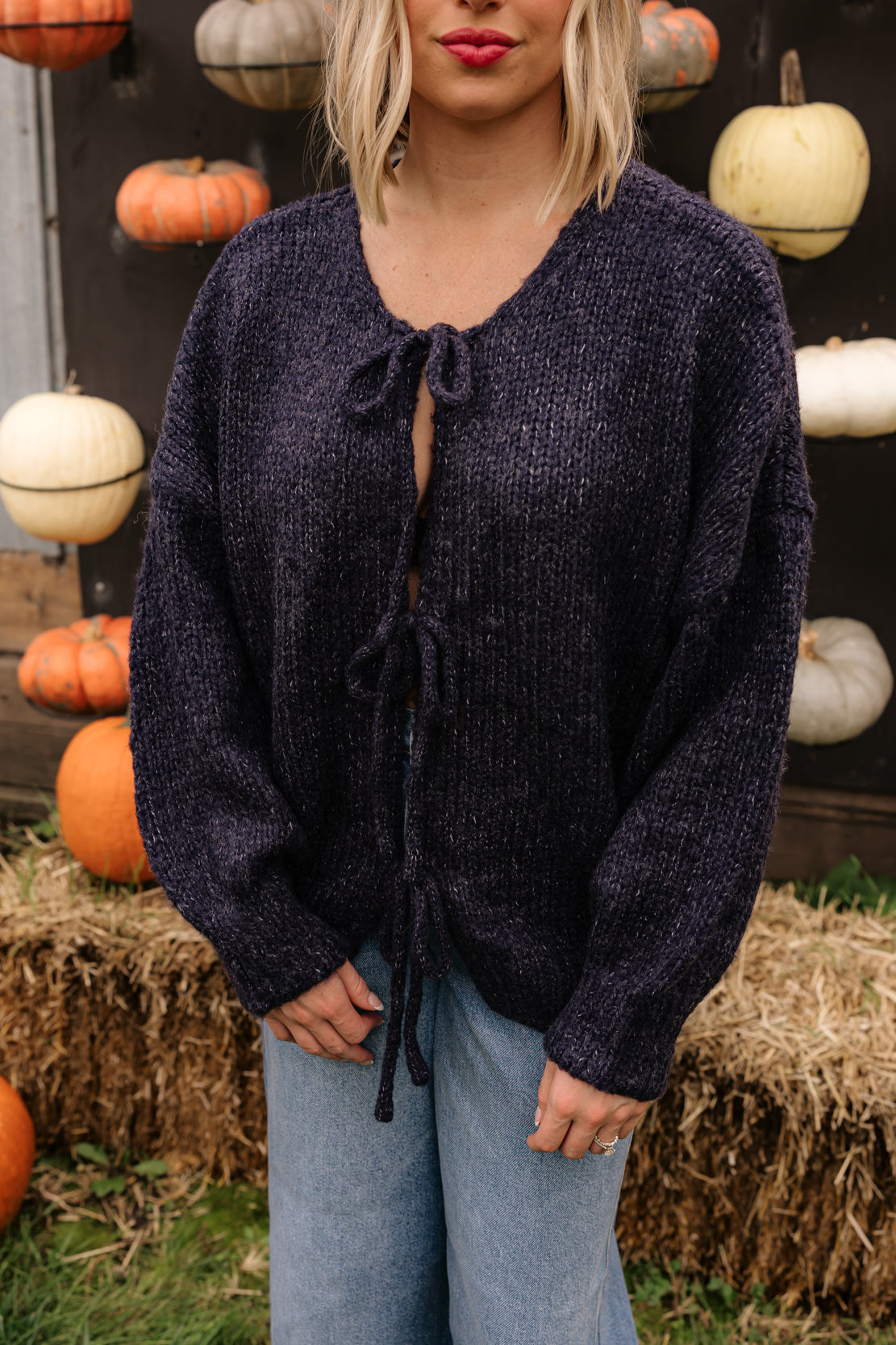 Sadie Front Tie Sweater | Navy