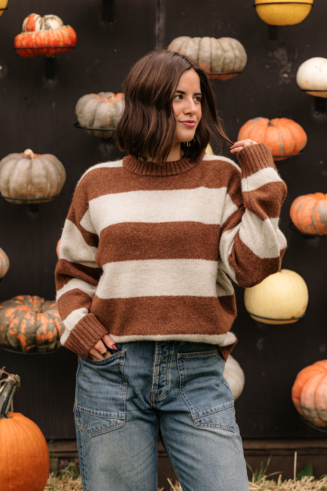 Carson Striped Sweater | Brown Taupe