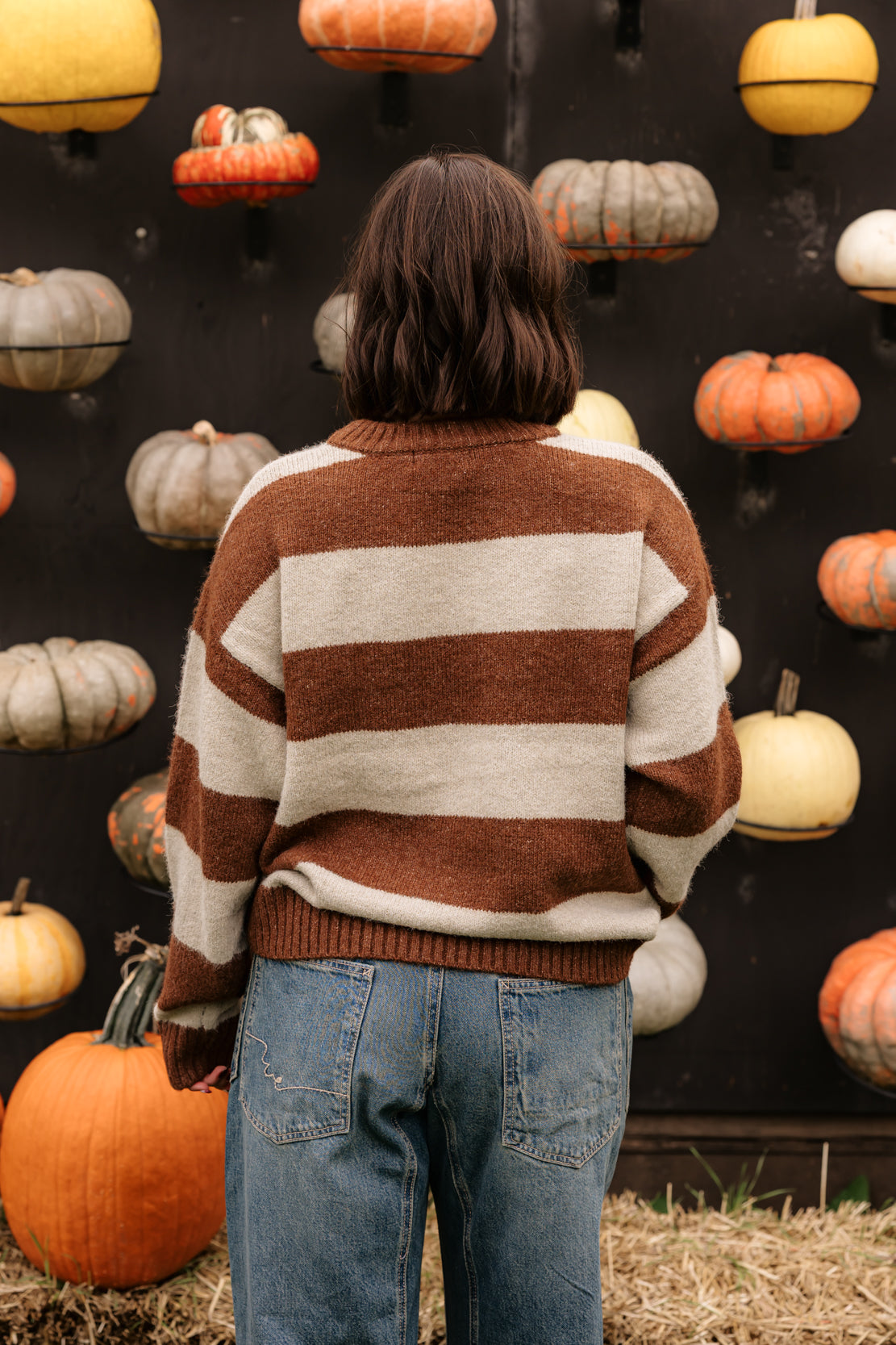 Carson Striped Sweater | Brown Taupe