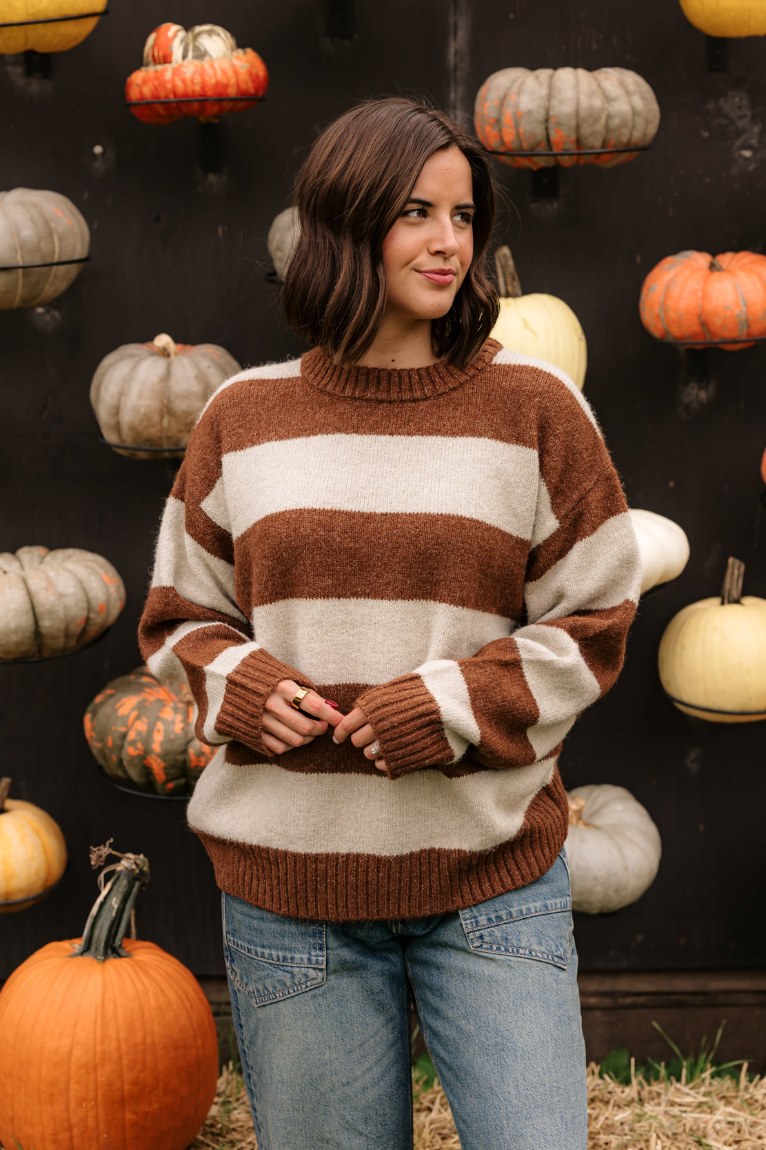 Carson Striped Sweater | Brown Taupe