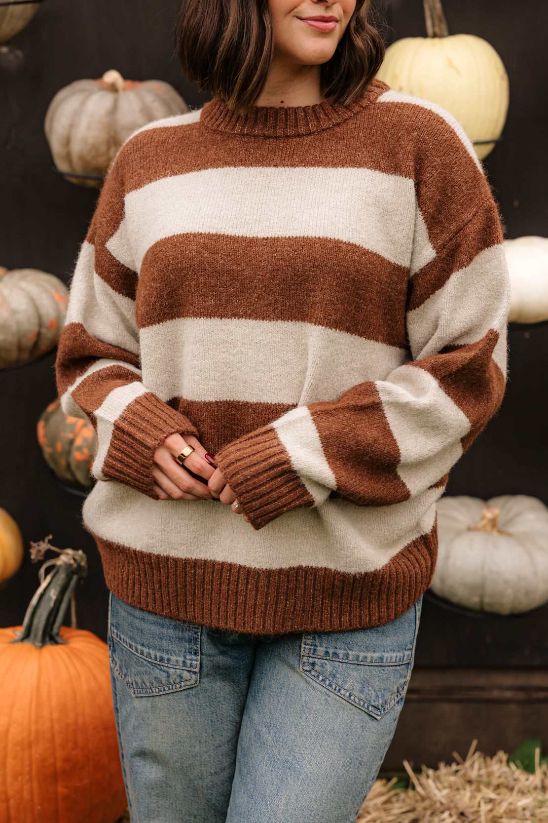 Carson Striped Sweater | Brown Taupe