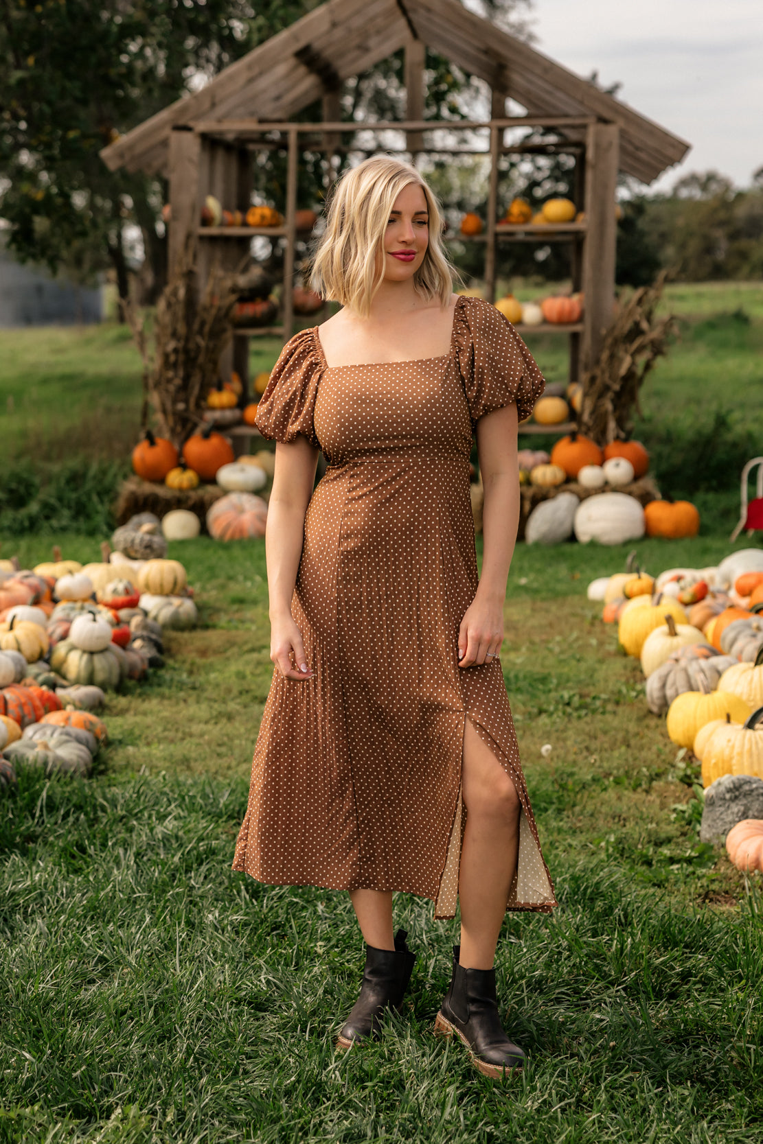 Kerrigan Midi Tie Back Dress | Brown Dot