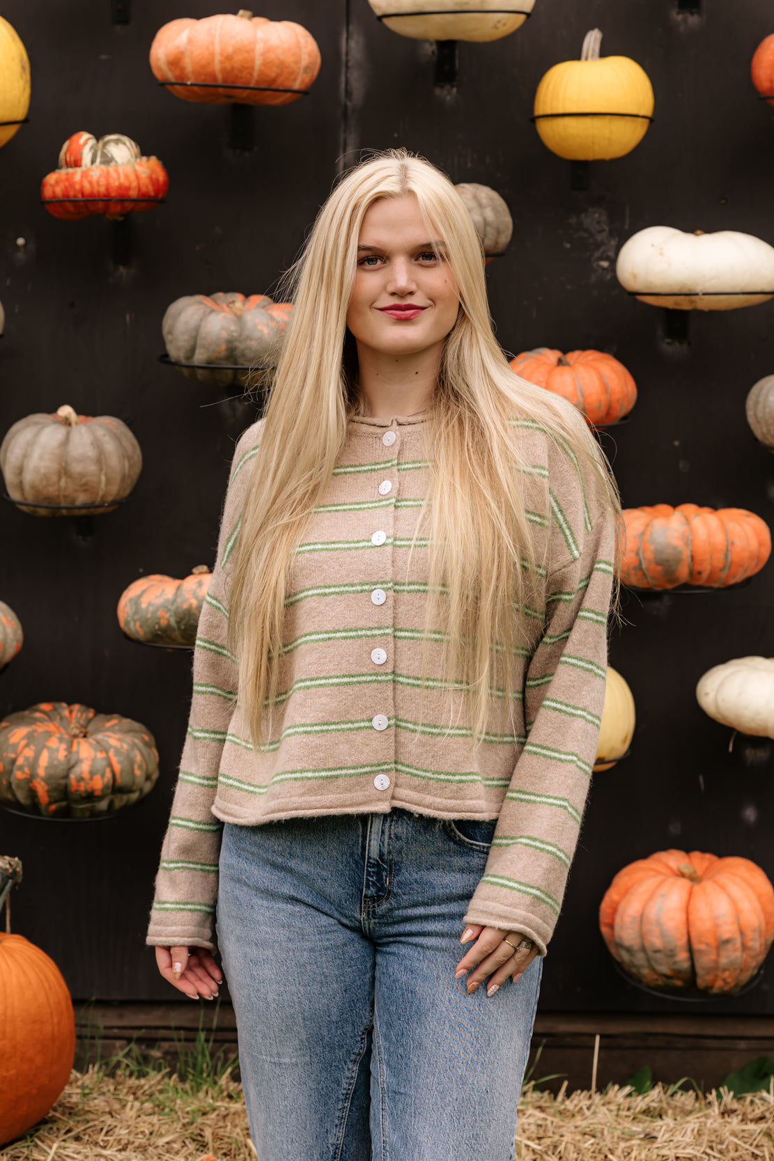 Deanna Striped Button Front Cardigan | Cozy Mint