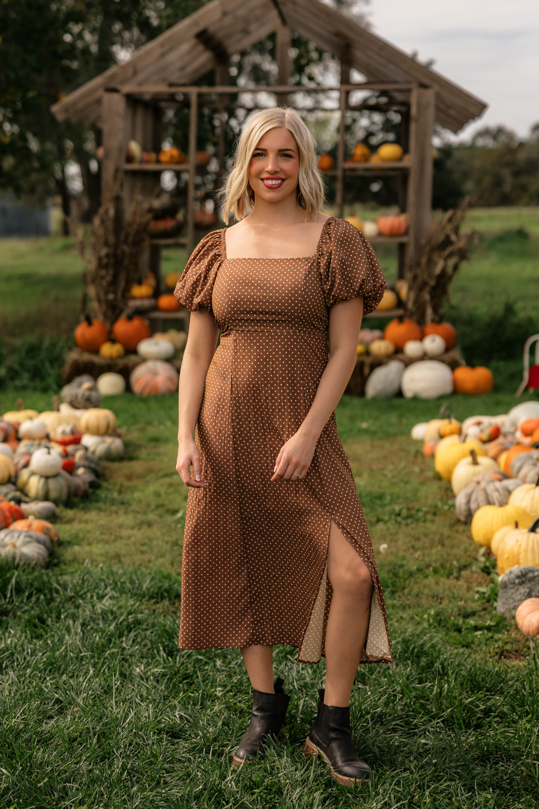 Kerrigan Midi Tie Back Dress | Brown Dot