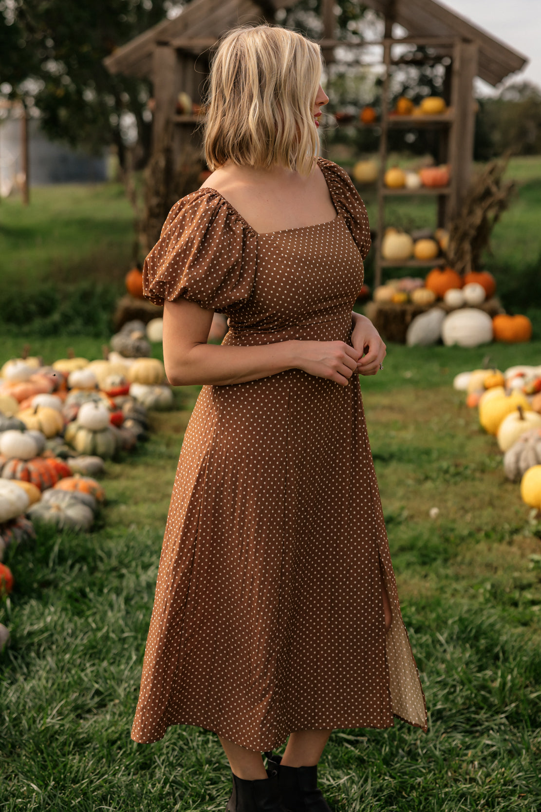 Kerrigan Midi Tie Back Dress | Brown Dot