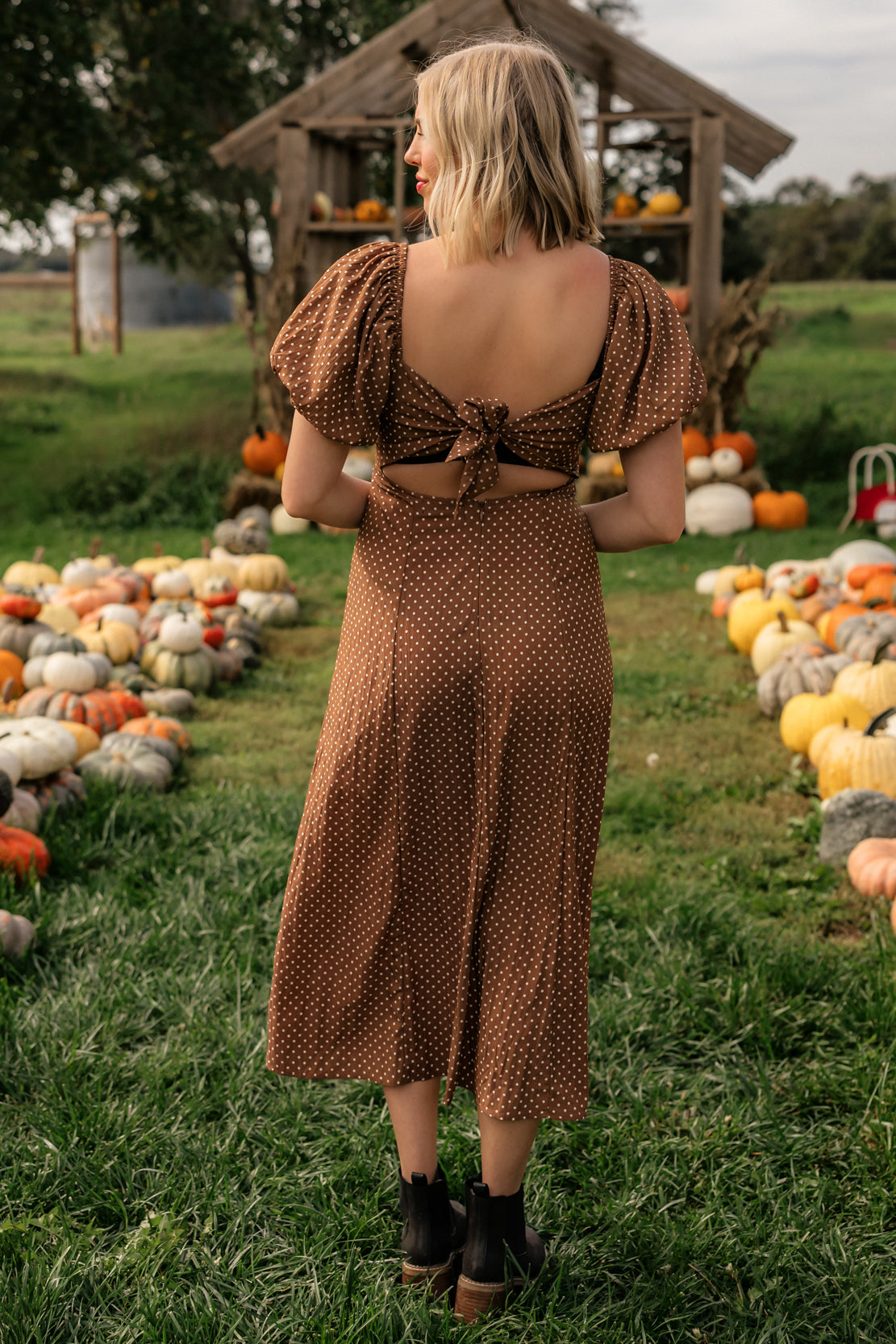 Kerrigan Midi Tie Back Dress | Brown Dot