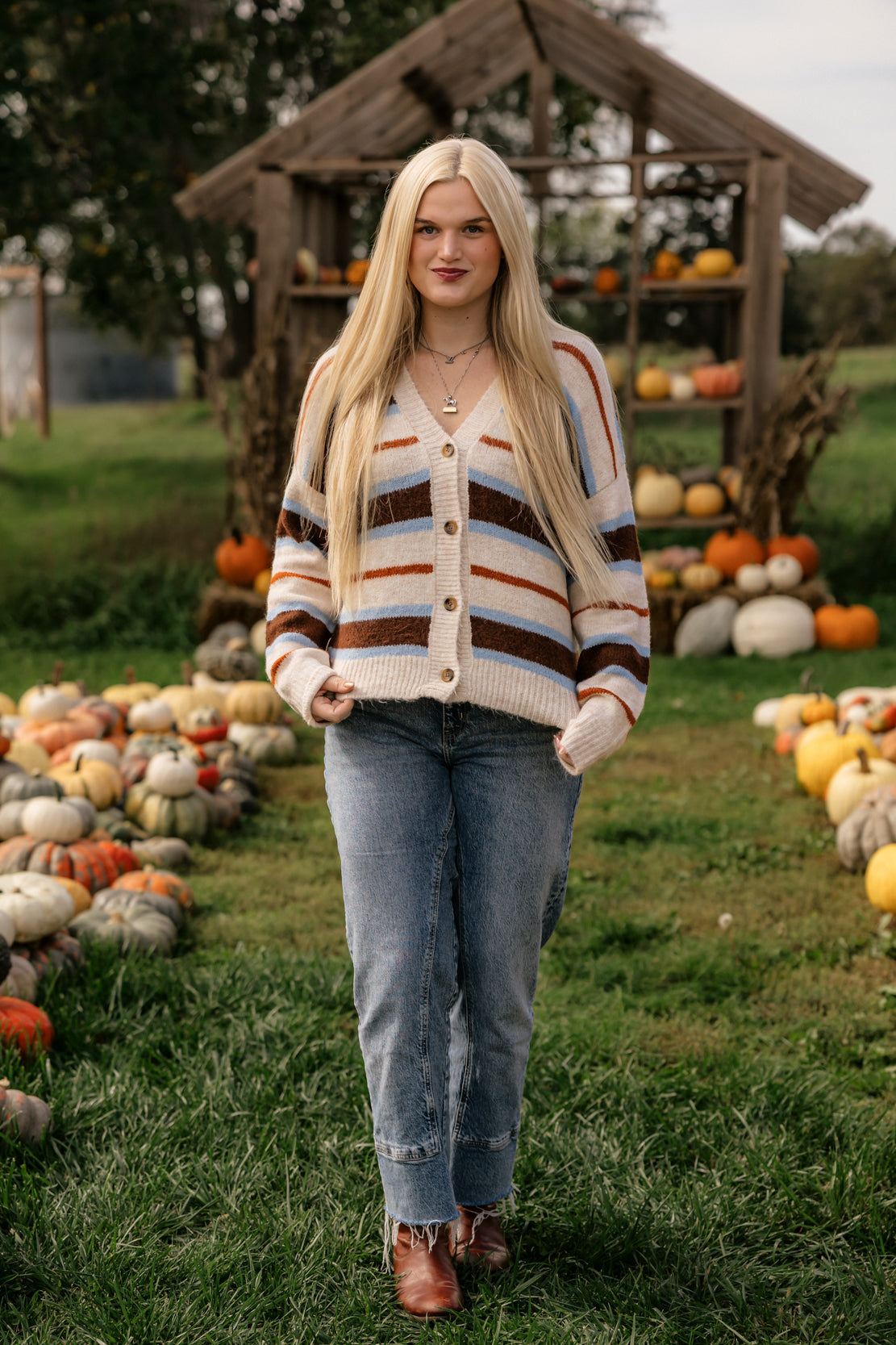 Zale Striped Cardigan | Natural Brown