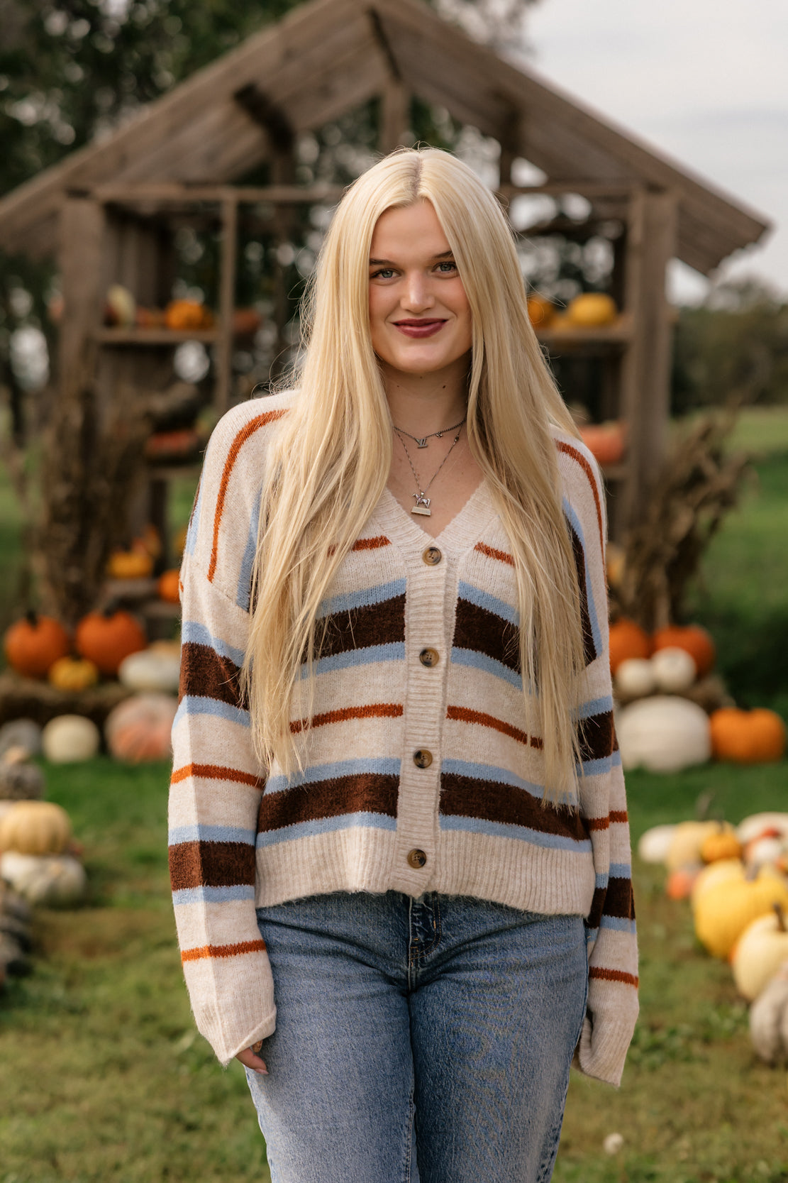 Zale Striped Cardigan | Natural Brown