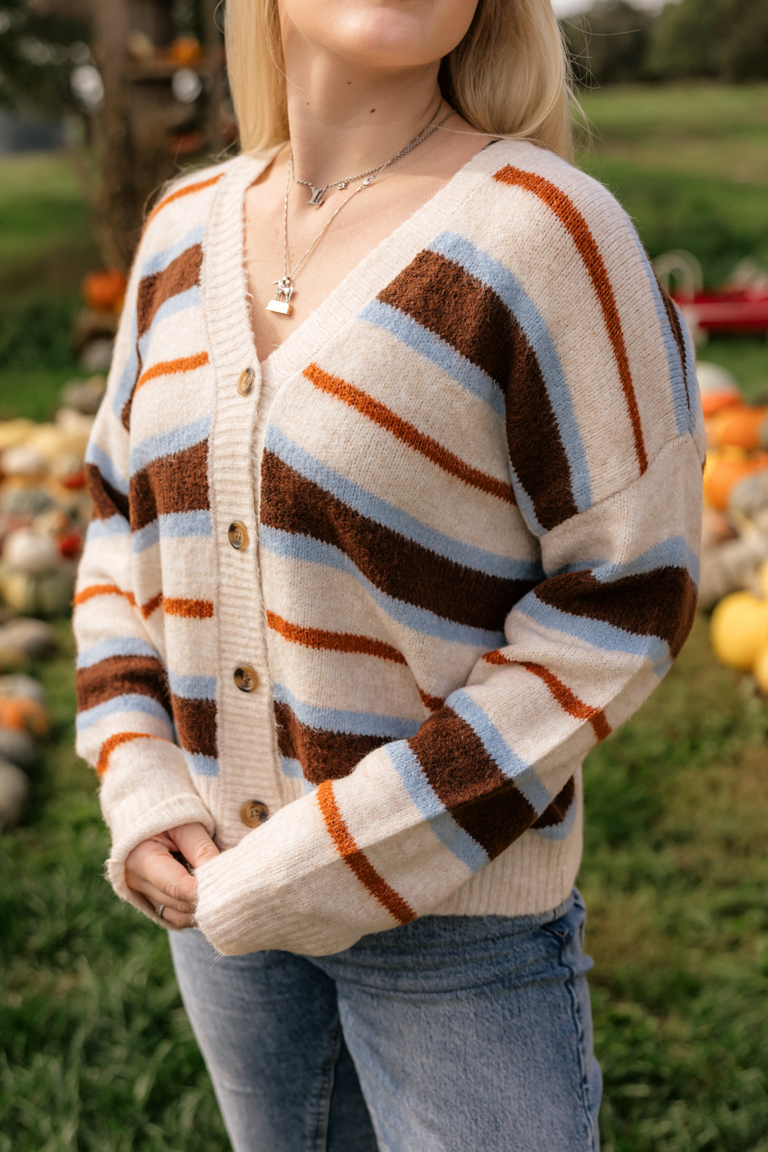 Zale Striped Cardigan | Natural Brown