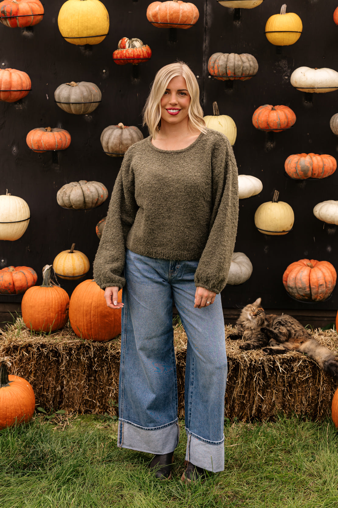 Lanie Fuzzy Knit Sweater | Olive