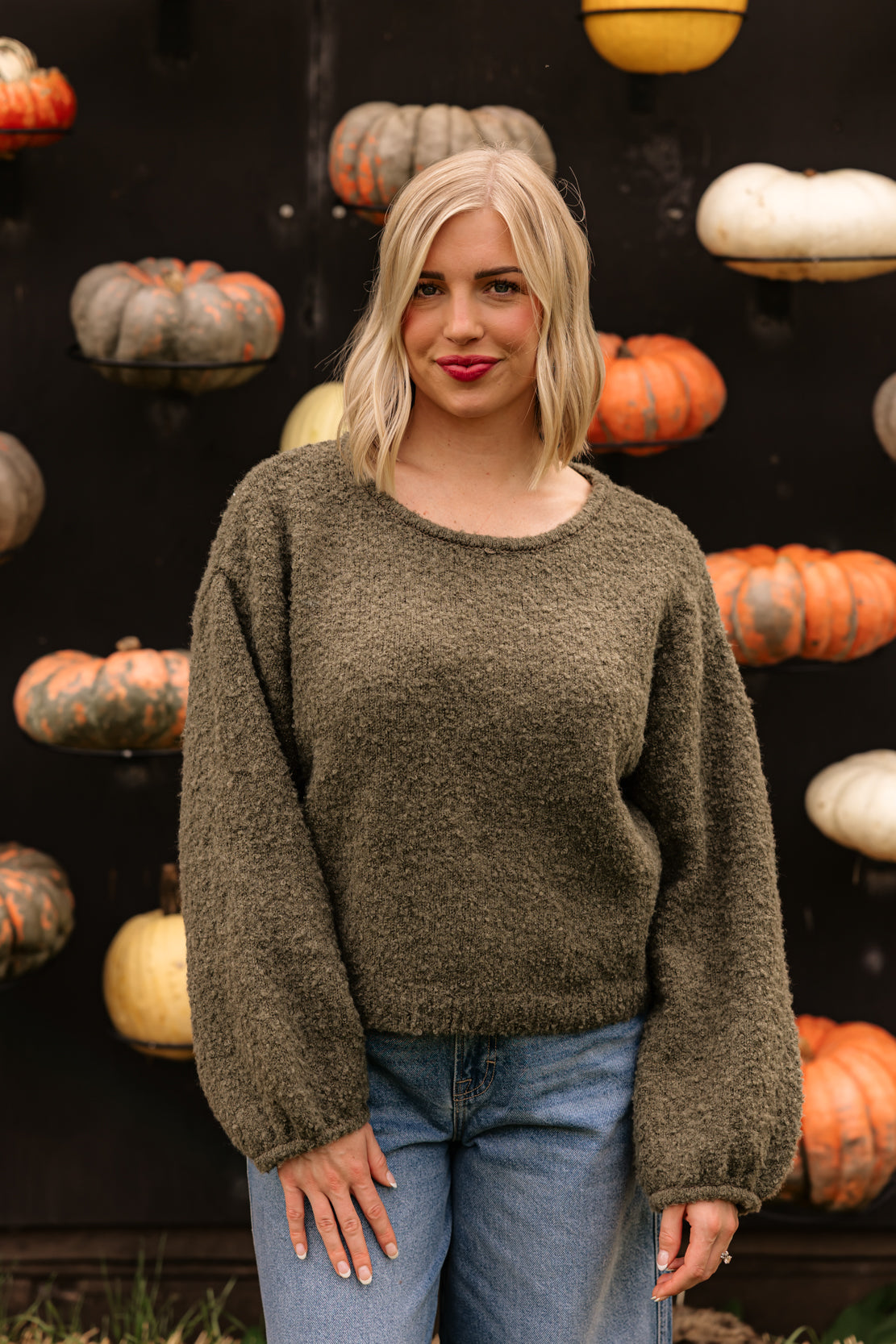 Lanie Fuzzy Knit Sweater | Olive