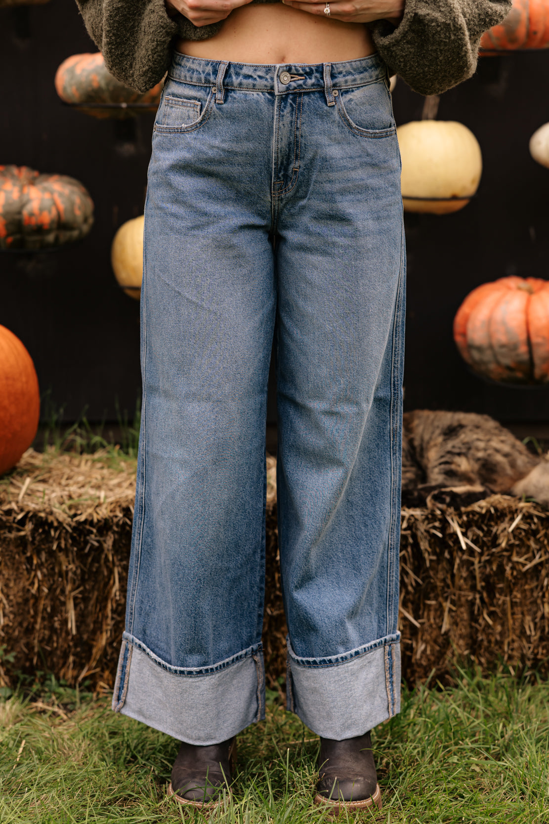 Nori High Rise Cuffed Wide Leg Jean | Medium Dark