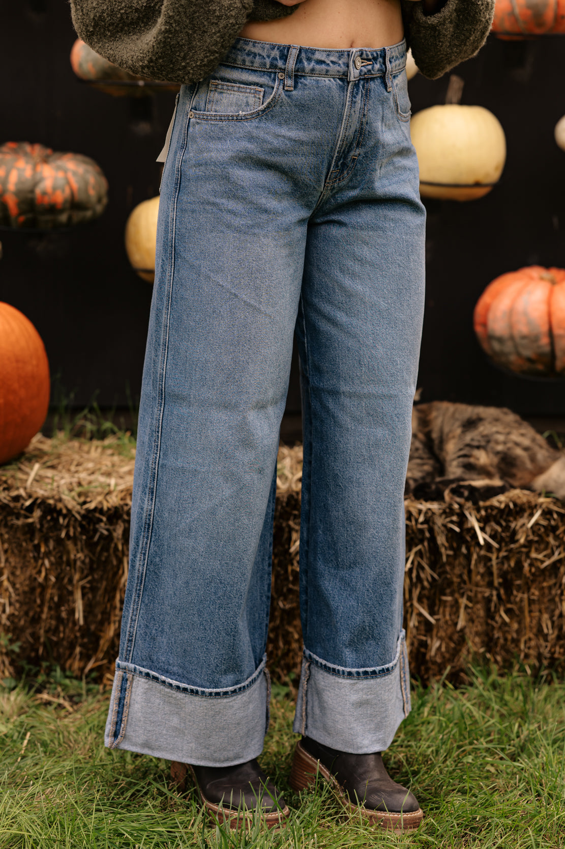 Nori High Rise Cuffed Wide Leg Jean | Medium Dark