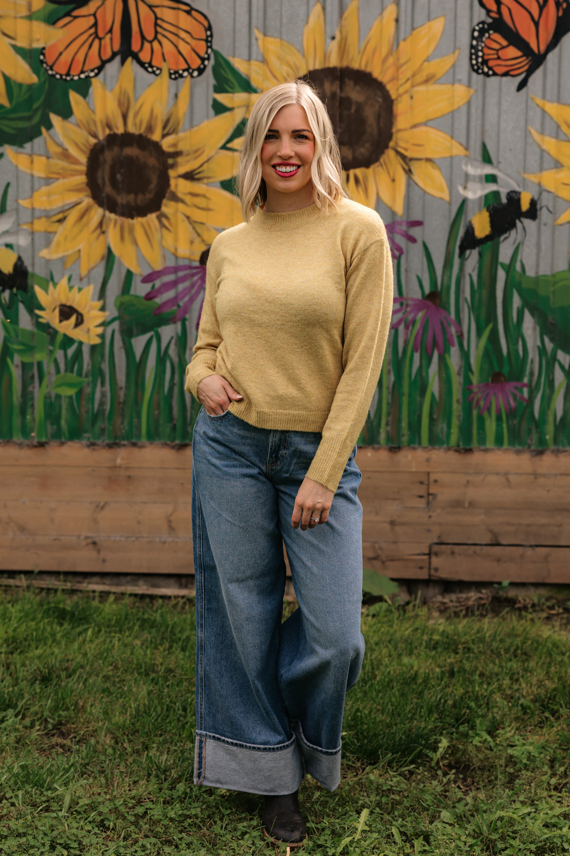 Melody Boxy Cut Sweater | Mustard
