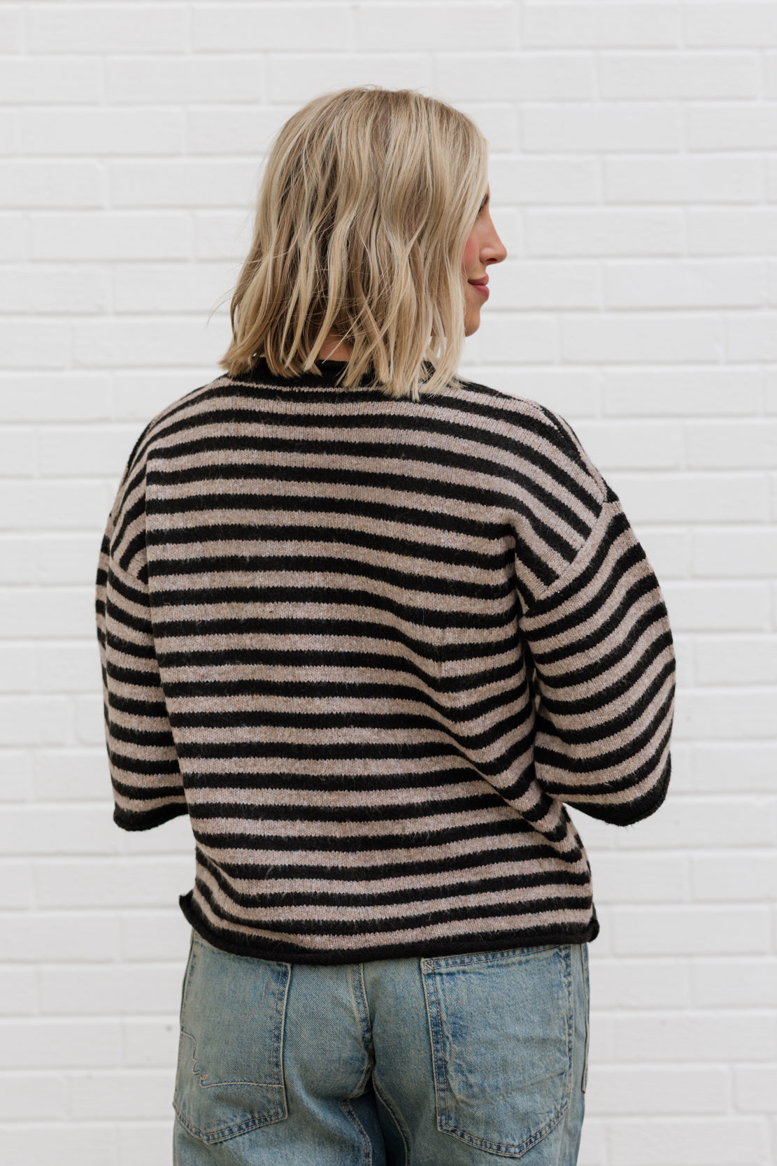 Kelsey Striped Quarter Sleeve Cardi | Black Taupe