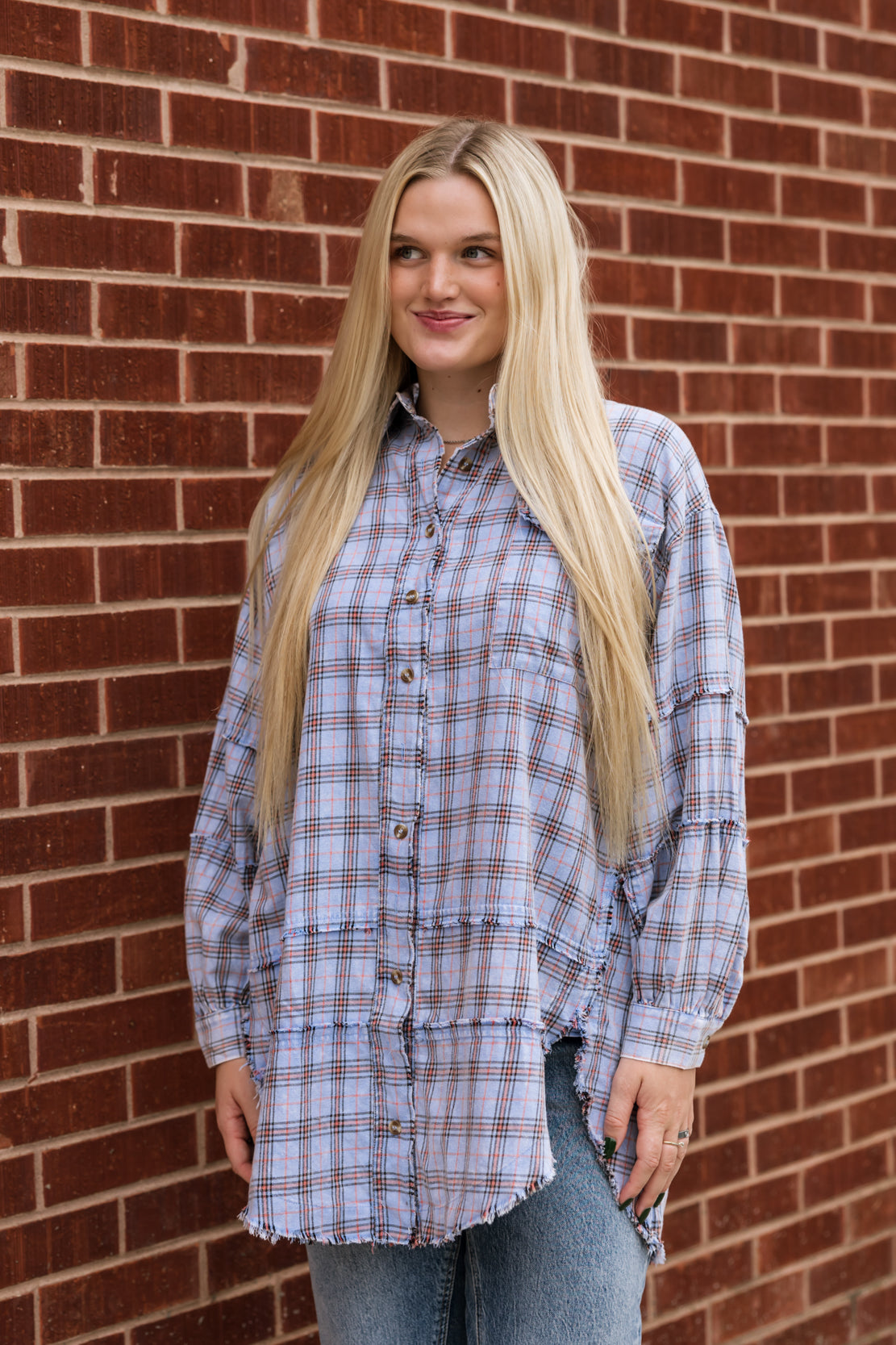 Kenzie Oversized Plaid Tunic | Peri Blue
