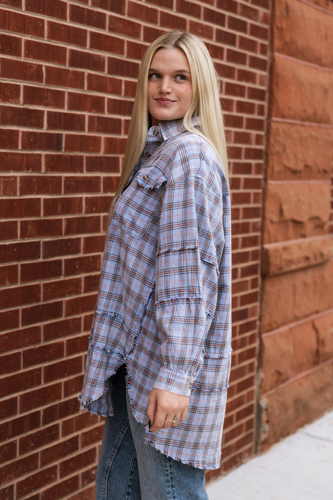 Kenzie Oversized Plaid Tunic | Peri Blue