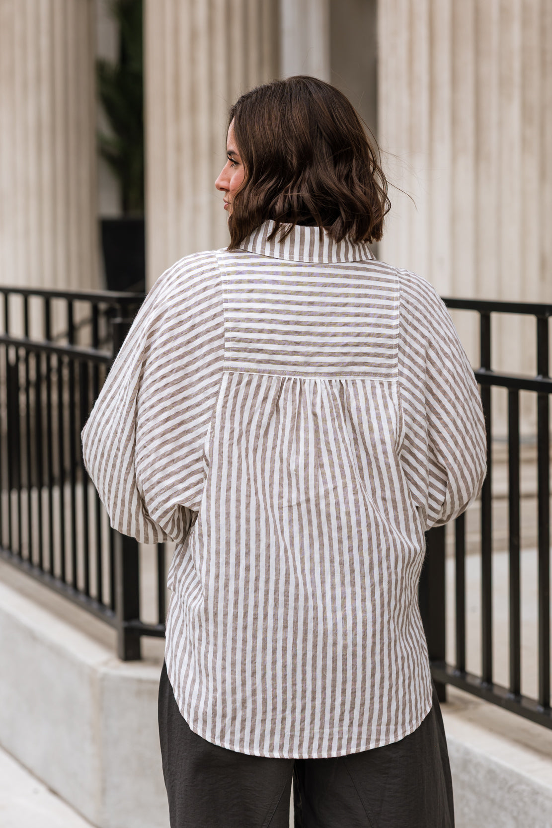 Mandy Striped Button Down Shirt | Mushroom