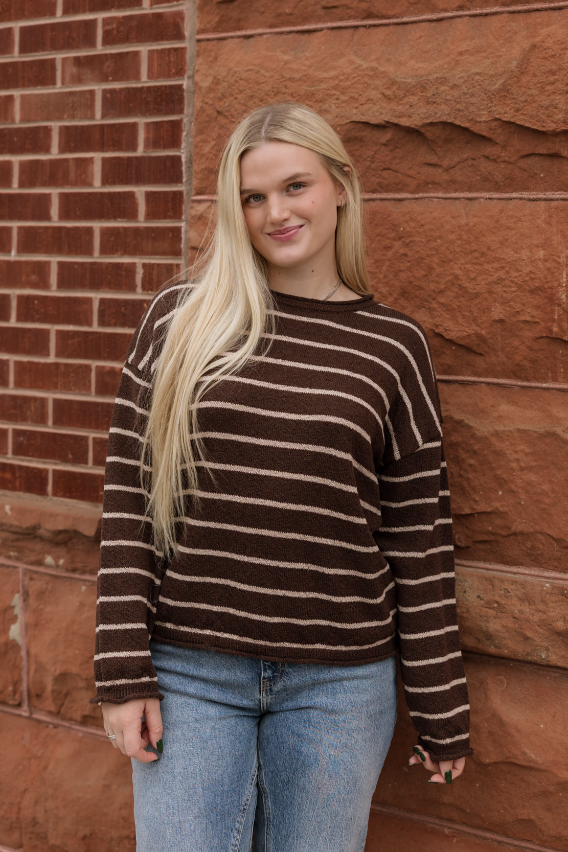 Mackenzie Striped Knit Sweater | Chocolate Brown