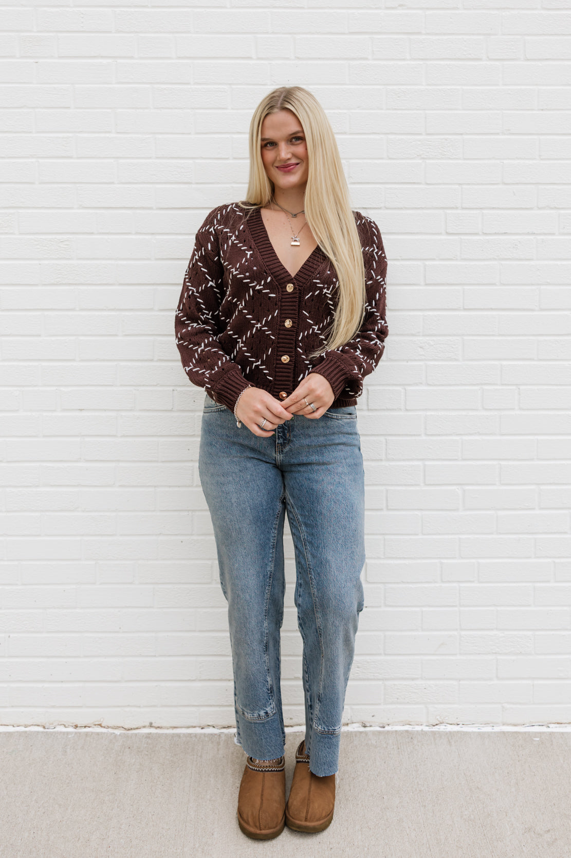 Giana V-Neck Cardigan | Brown