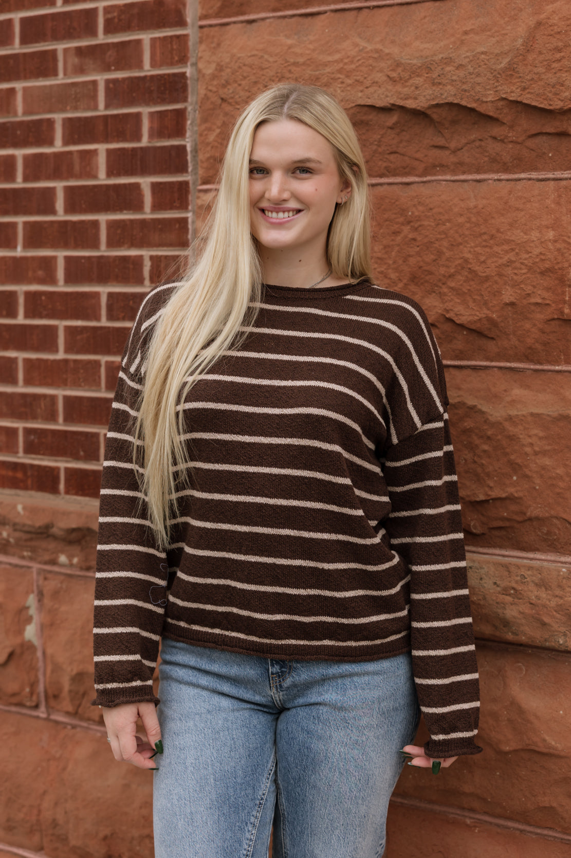 Mackenzie Striped Knit Sweater | Chocolate Brown