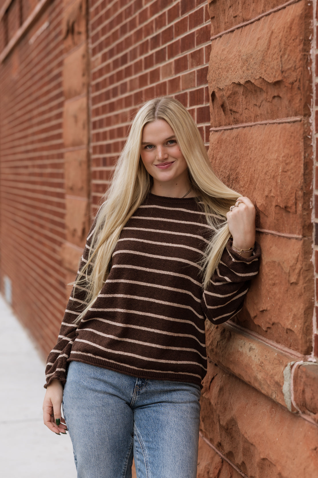 Mackenzie Striped Knit Sweater | Chocolate Brown
