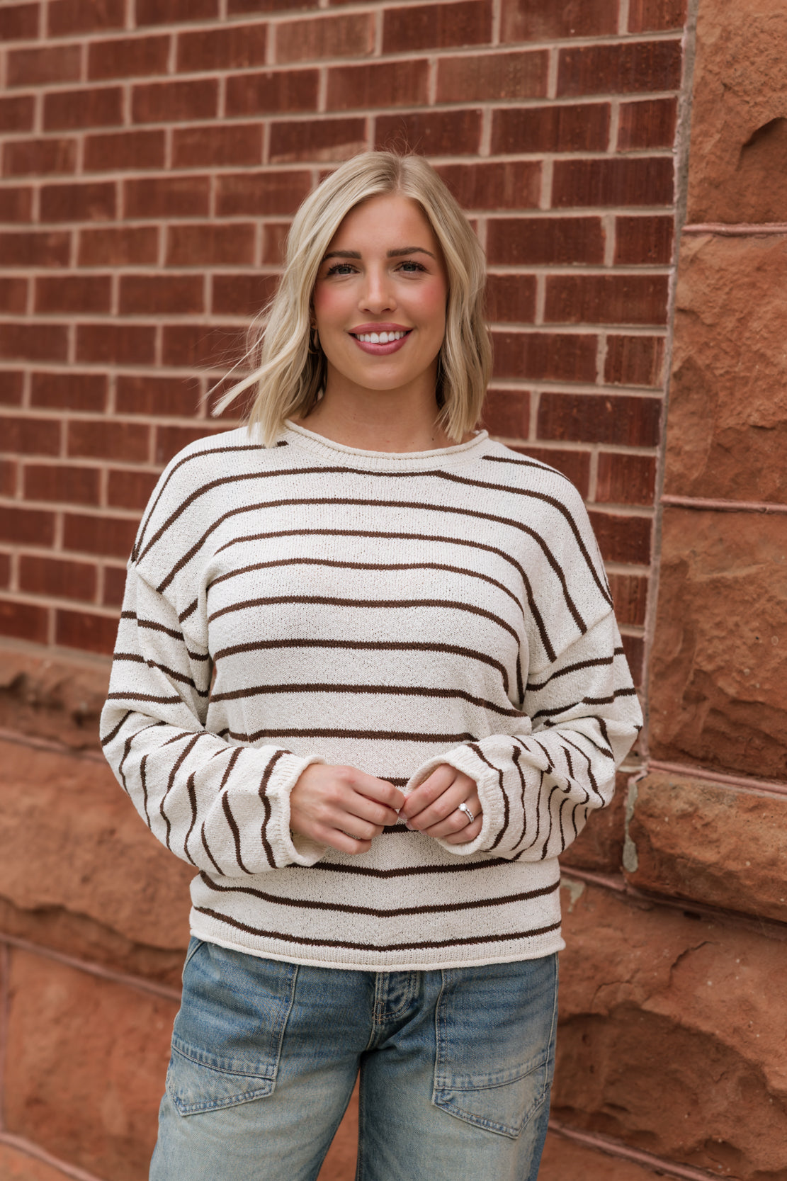 Mackenzie Striped Knit Sweater | Cream