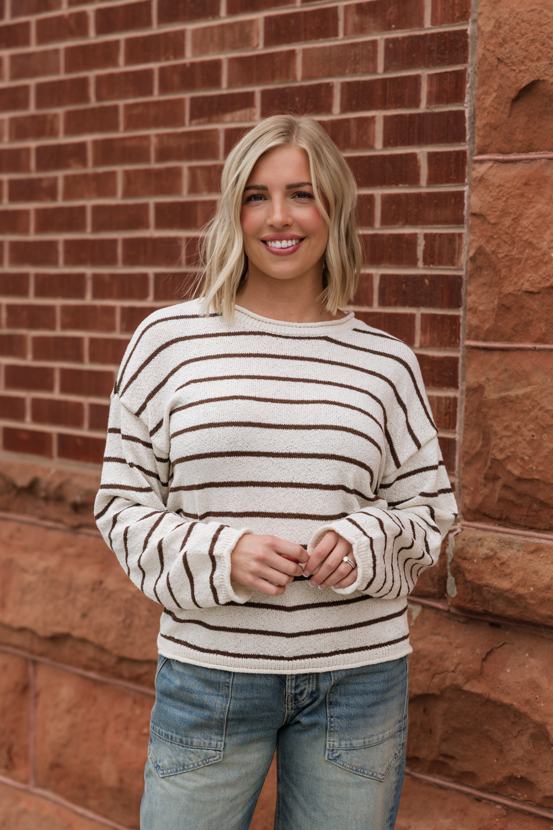 Mackenzie Striped Knit Sweater | Cream