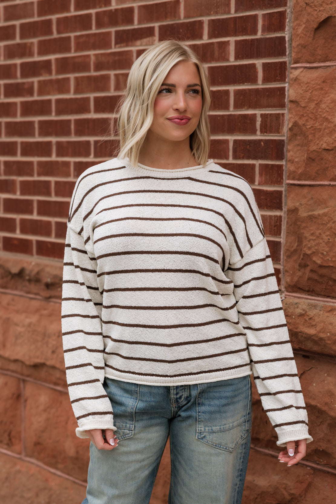Mackenzie Striped Knit Sweater | Cream