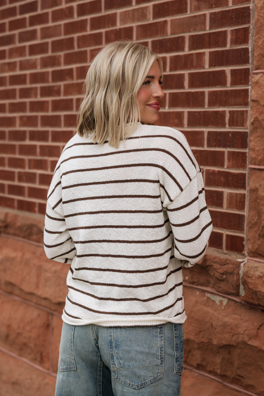 Mackenzie Striped Knit Sweater | Cream