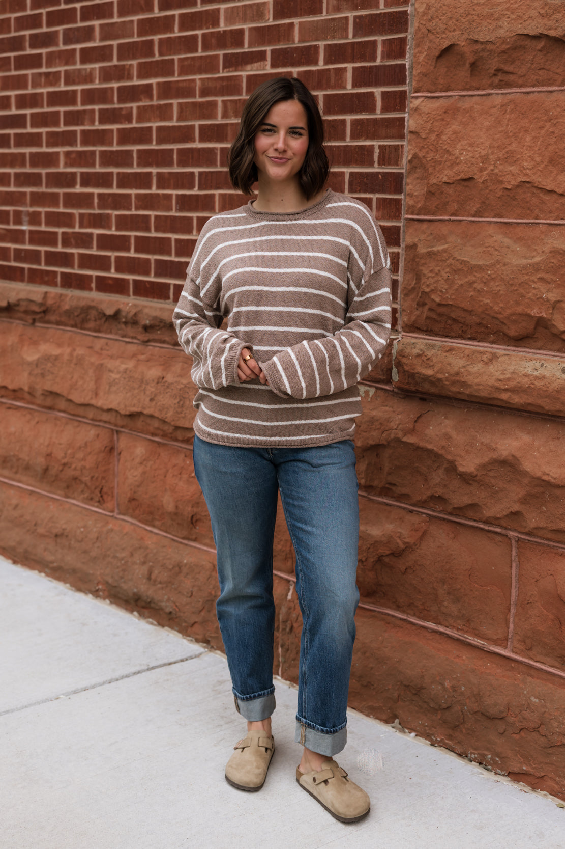 Mackenzie Striped Knit Sweater | Mocha