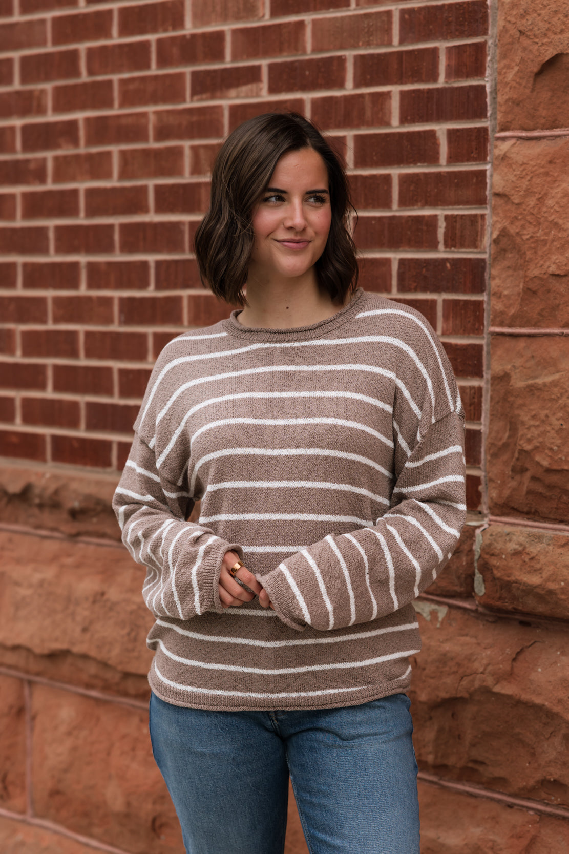 Mackenzie Striped Knit Sweater | Mocha
