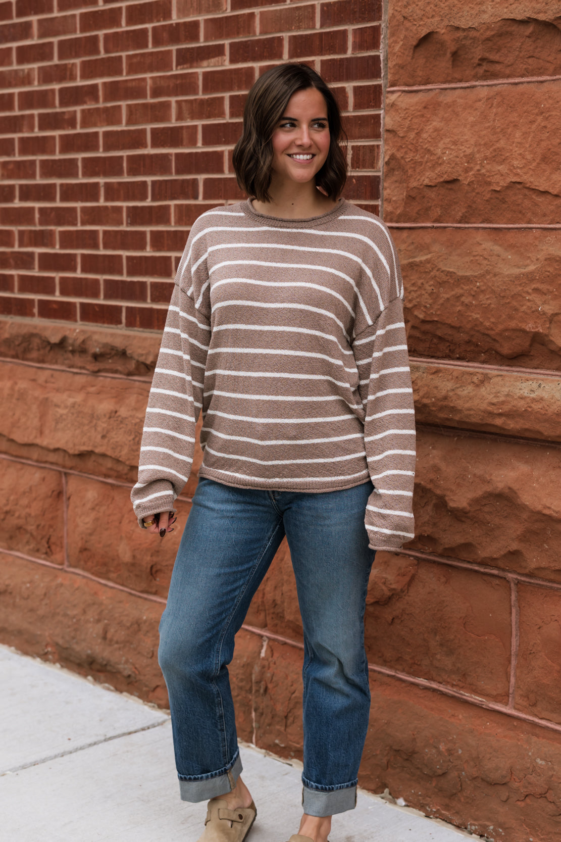 Mackenzie Striped Knit Sweater | Mocha