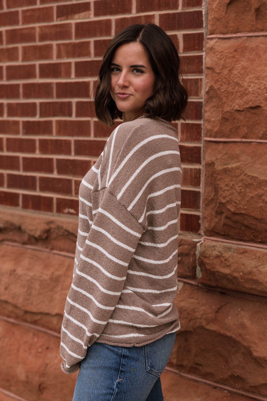 Mackenzie Striped Knit Sweater | Mocha