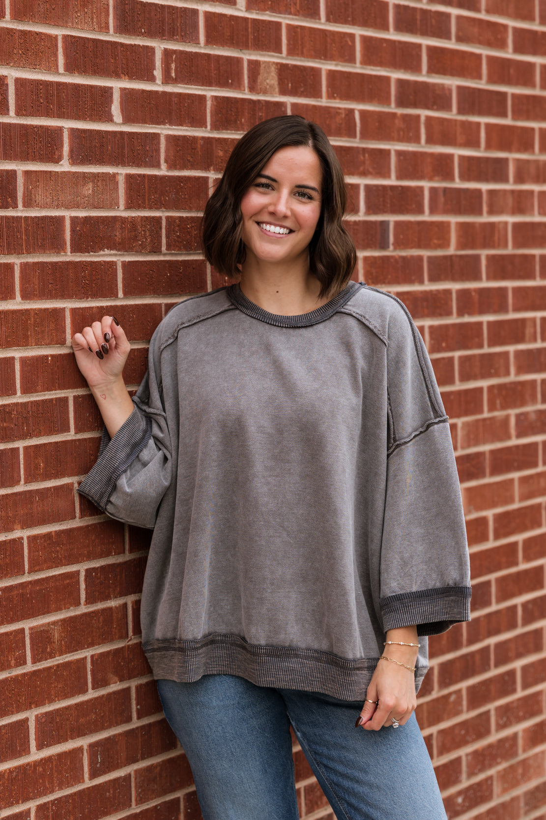 Nicole Mineral Washed Knit Pullover | Ash