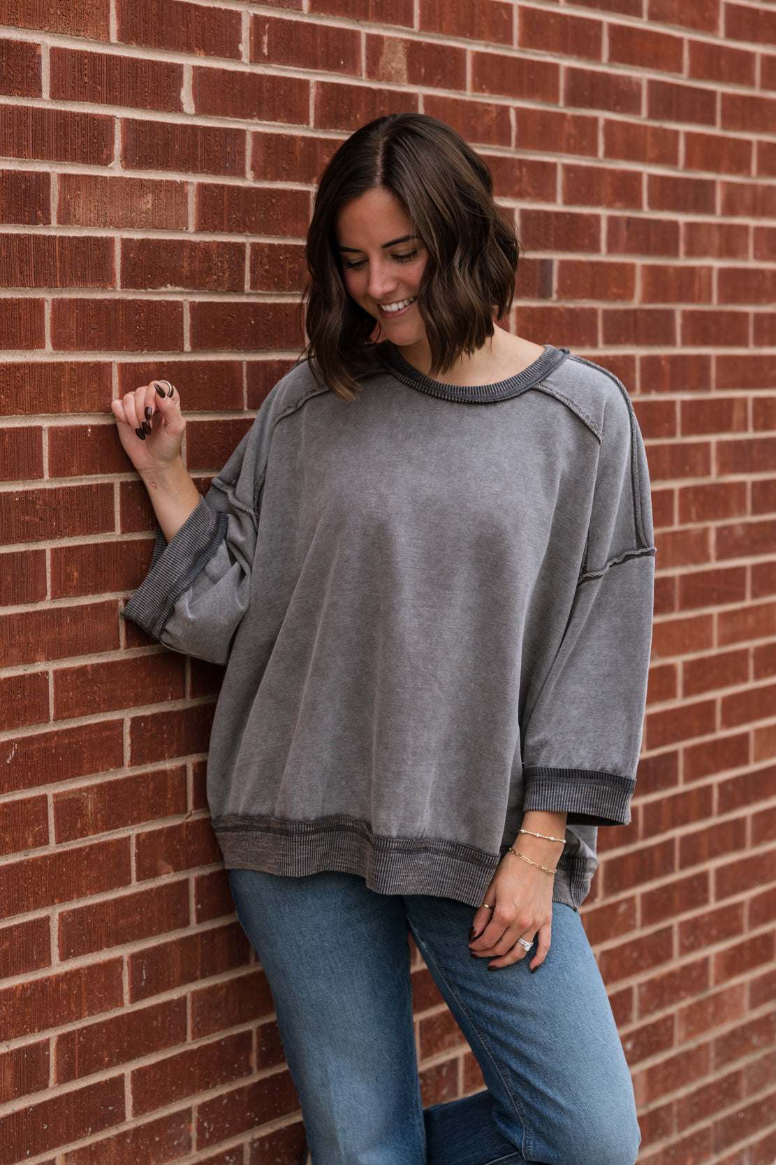 Nicole Mineral Washed Knit Pullover | Ash